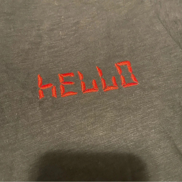 Rag & Bone w/ cute and subtle "Hello" Embroidery Black T-shirt L M - Picture 4 of 7